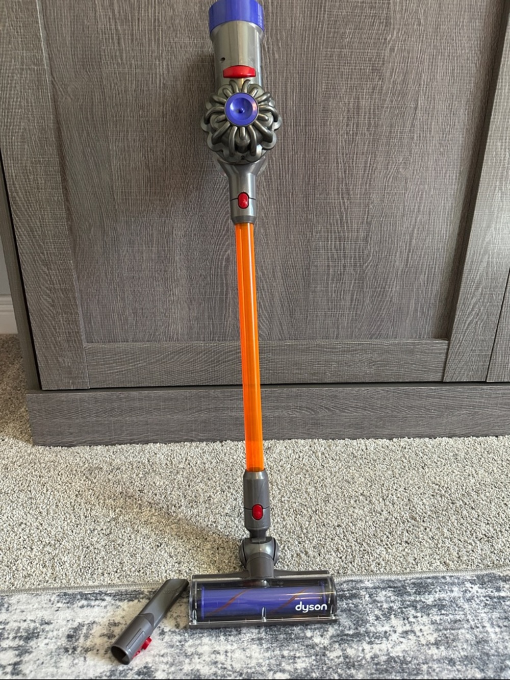 Kids Dyson Cordless Stick Vacuum in Gray and Purple Accents